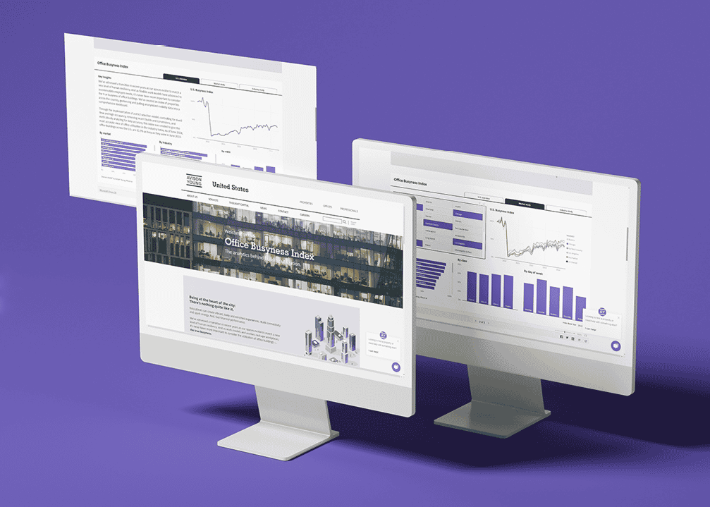 Digital displays showing the Avison Young Office Busyness Index